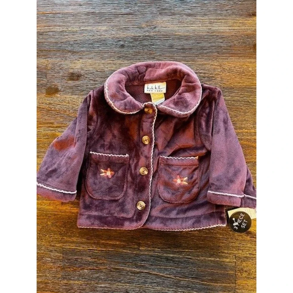 Baby Girl Nicole Miller Velour Jacket, Pants and Bodysuit 0/3M NWT